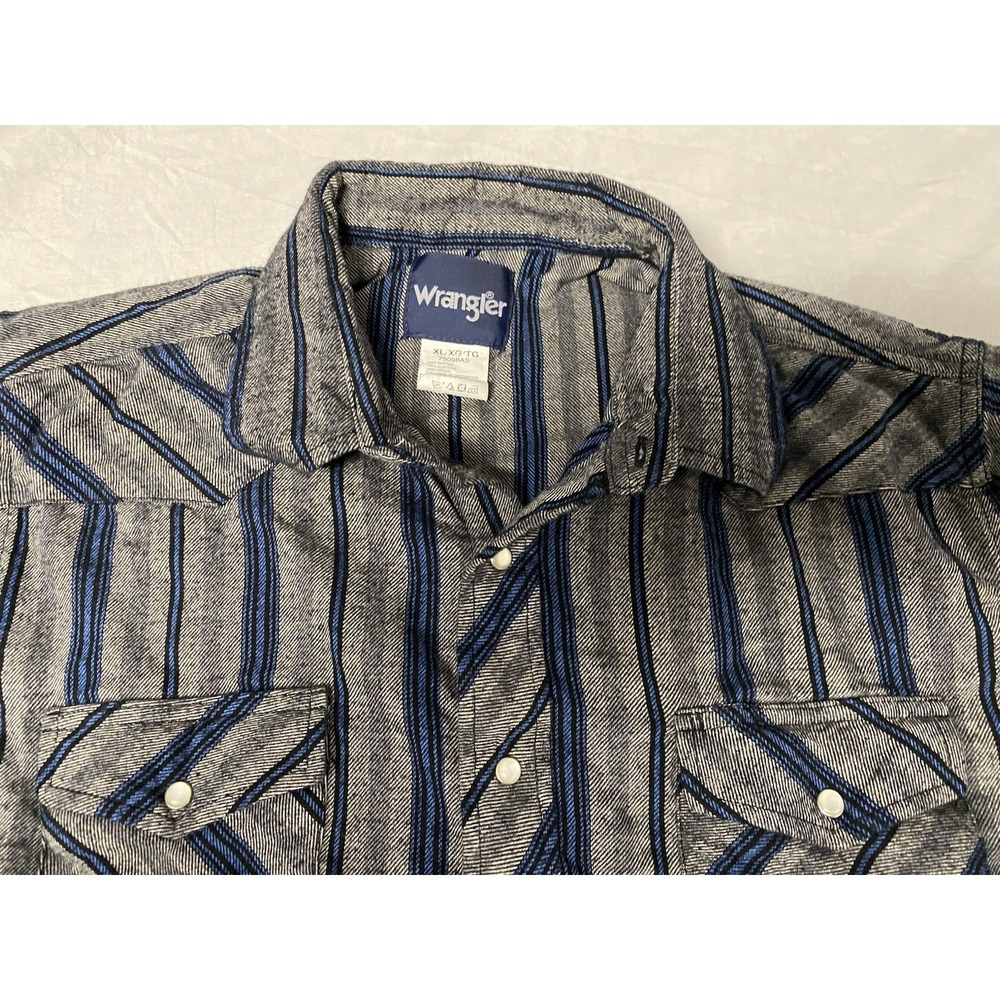 Wrangler Mens XL Western Snap Shirt Gray Blue Striped Pearl Snap Cowboy - Picture 3 of 10